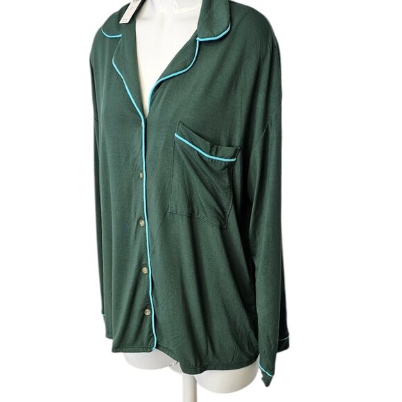 Anthropologie Womens Briar Piped Lounge Sleepwear Long Sleeve Shirt, Green, S - Picture 8 of 8